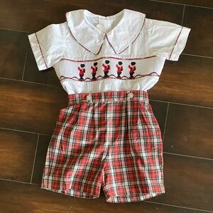 Vintage Zuccini Red Plaid Holiday Toy Soldiers Embroidered Christmas 2pc Outfit